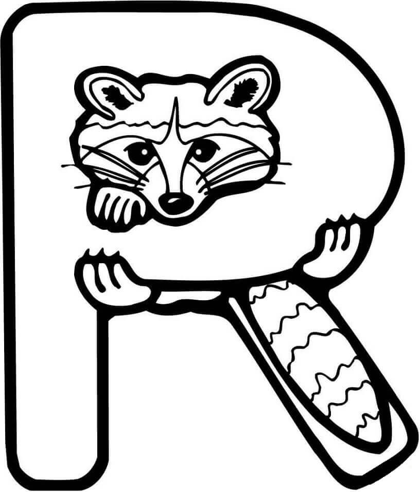 Dibujo de Mapache Letra R para Colorear