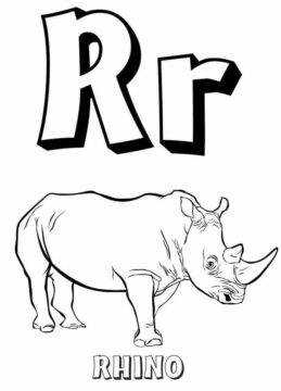 Dibujo de Rinoceronte Letra R para Colorear