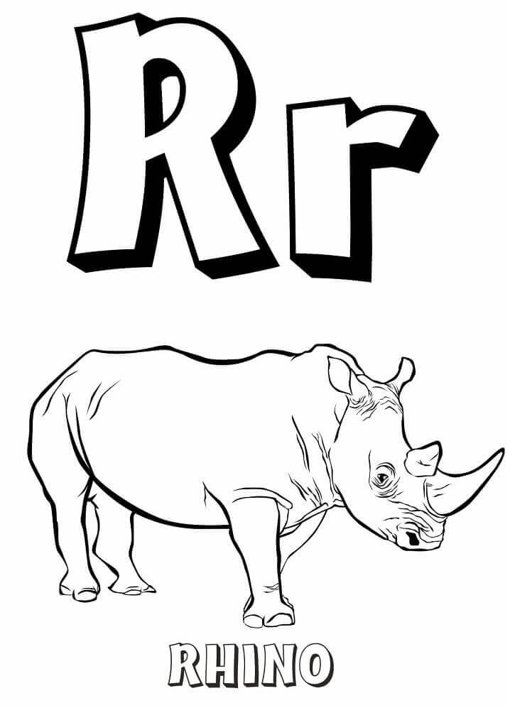 Dibujo de Rinoceronte Letra R para Colorear