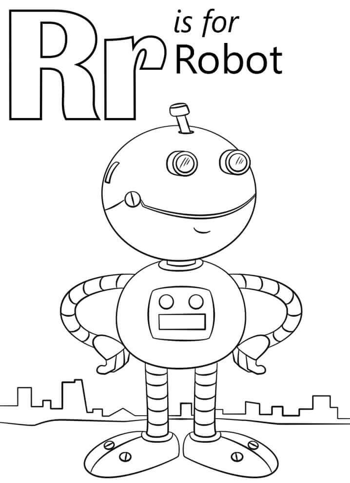 Dibujo de Robot Letra R para Colorear