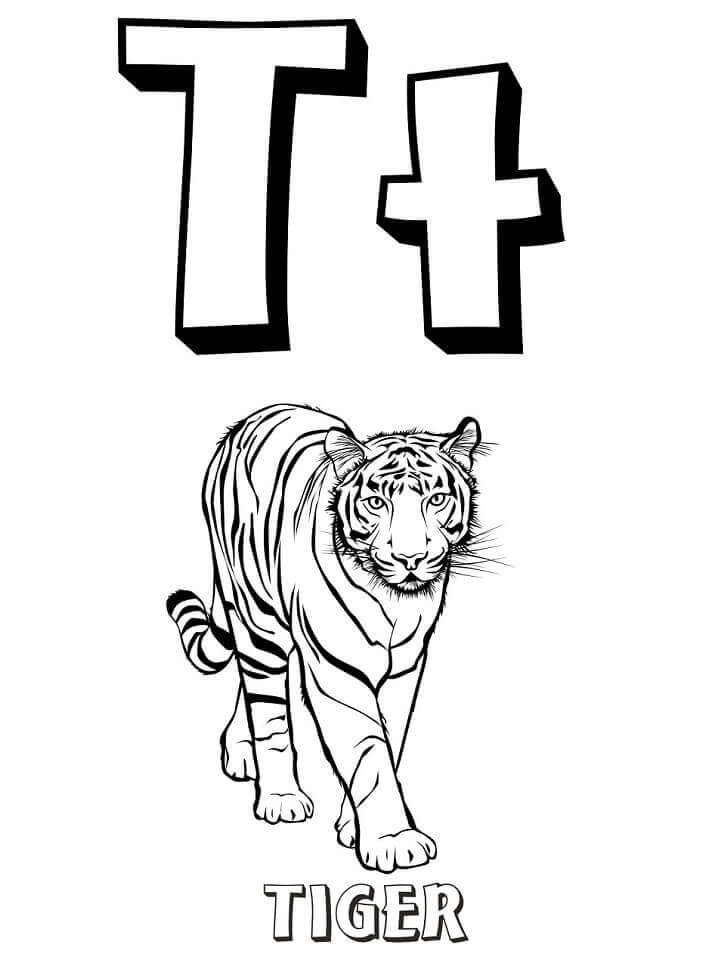 Dibujo de Fresco Tigre Letra T para Colorear