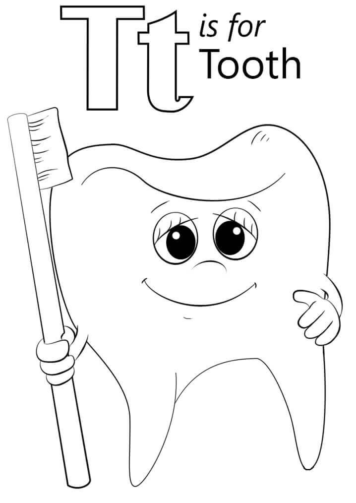 Dibujo de Letra de Diente T para Colorear