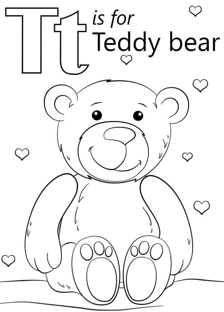 Dibujo de Oso de Peluche Letra T para Colorear