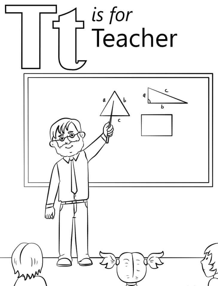 Dibujo de Profesor Letra T para Colorear