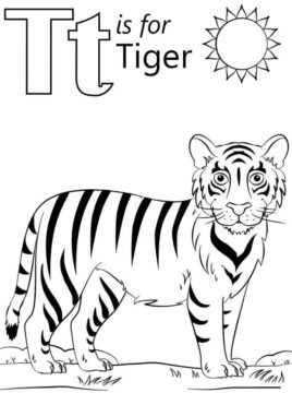 Dibujo de Tigre Letra T para Colorear