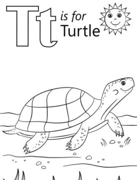 Dibujo de Tortuga Letra T para Colorear