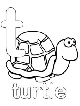 Dibujo de Tortuga Linda Letra T para Colorear