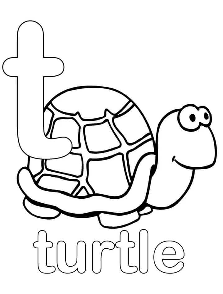 Dibujo de Tortuga Linda Letra T para Colorear