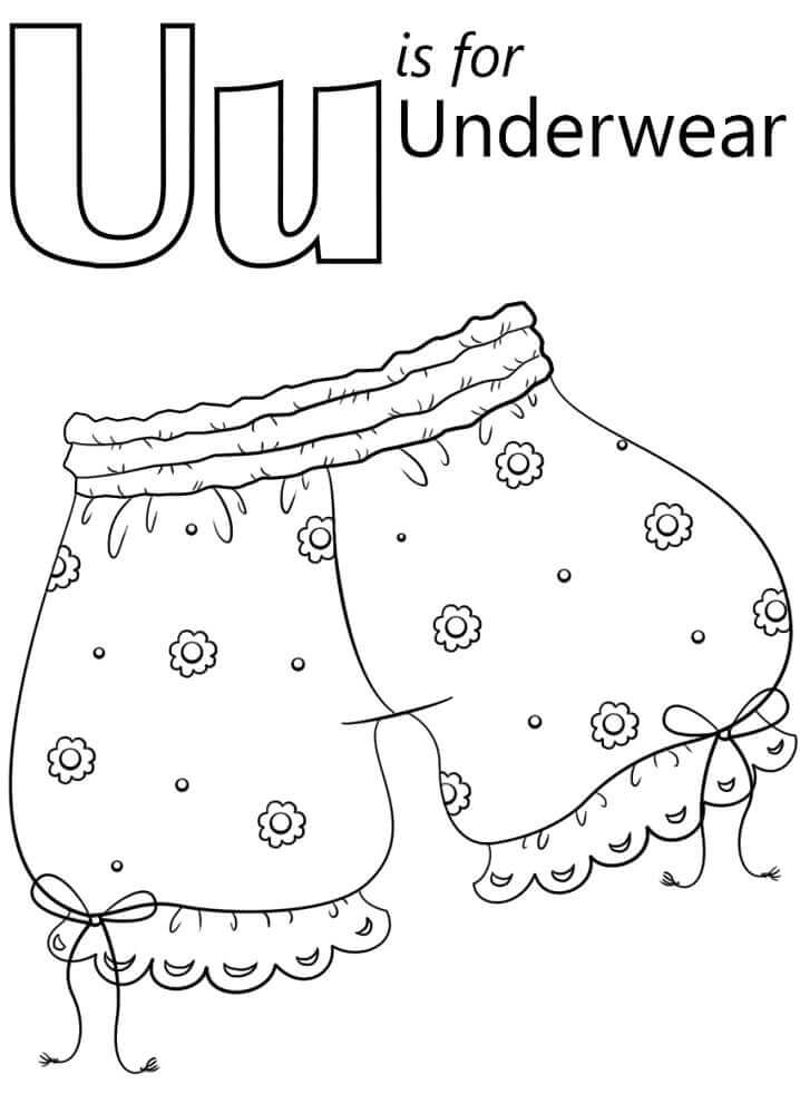 Dibujo de Letra de Ropa Interior U para Colorear