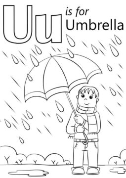 Dibujo de Personas con Paraguas Letra U para Colorear