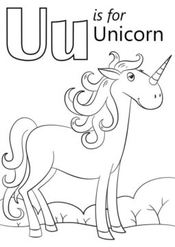 Dibujo de Unicornio Letra U para Colorear