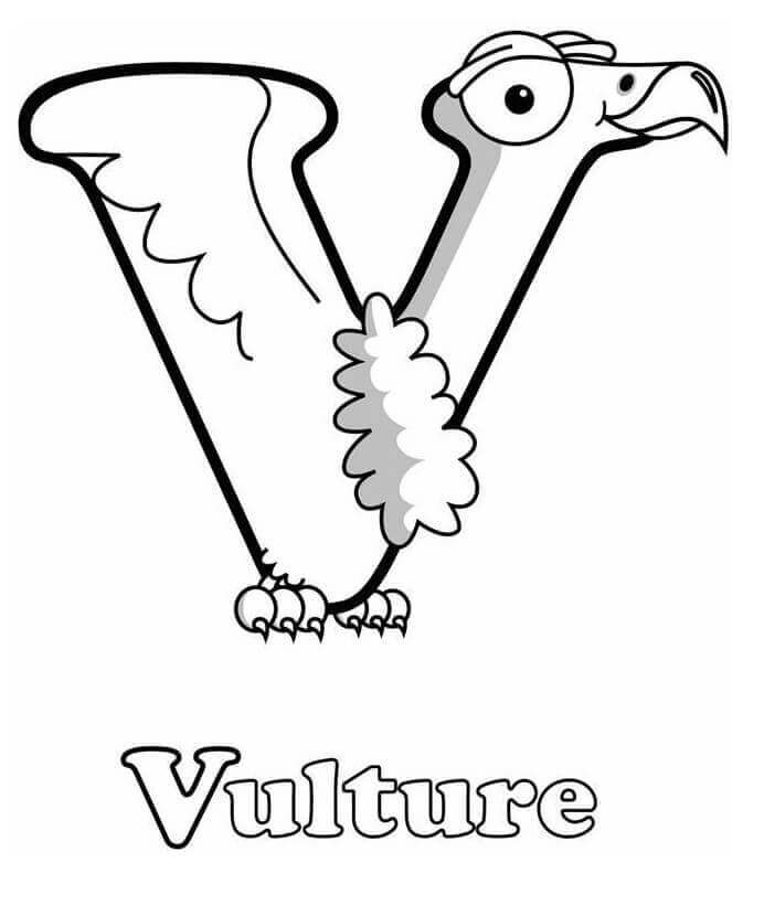 Dibujo de Buitre Letra V para Colorear
