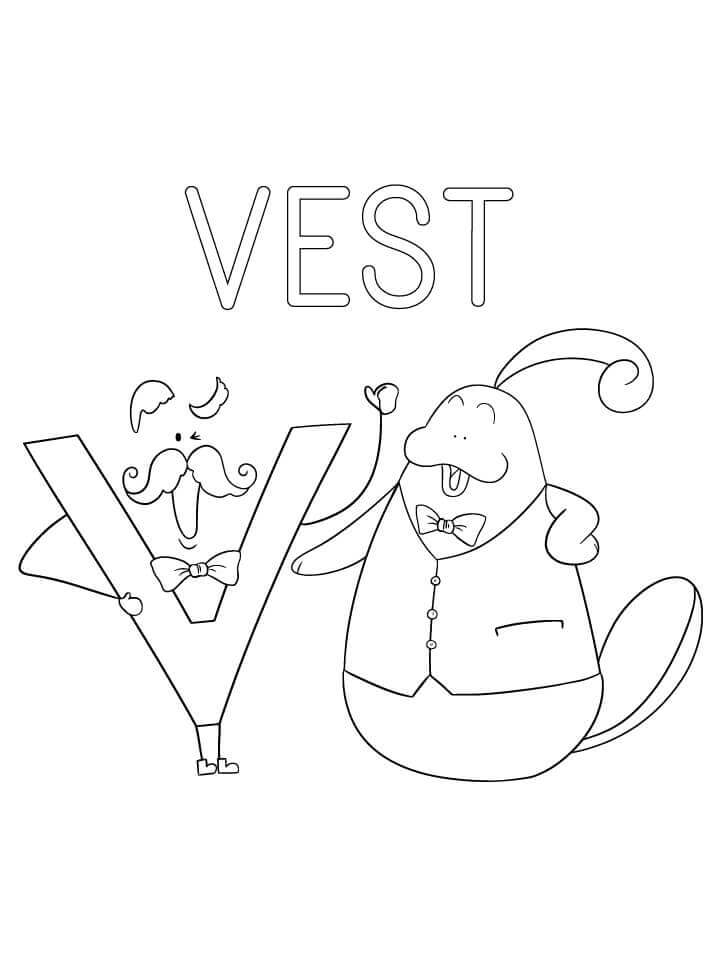 Dibujo de Chaleco Letra V para Colorear