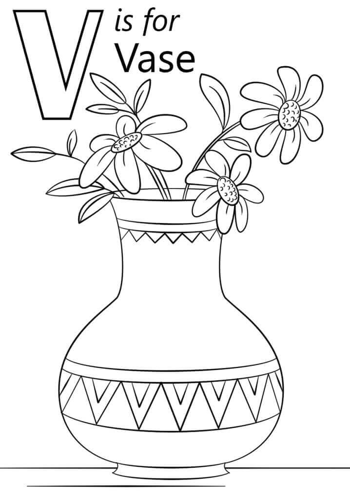 Dibujo de Florero Letra V para Colorear