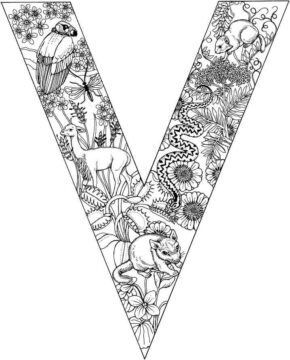 Dibujo de Letra V Flor para Colorear