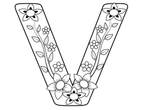 Dibujo de Letra V Girasol para Colorear