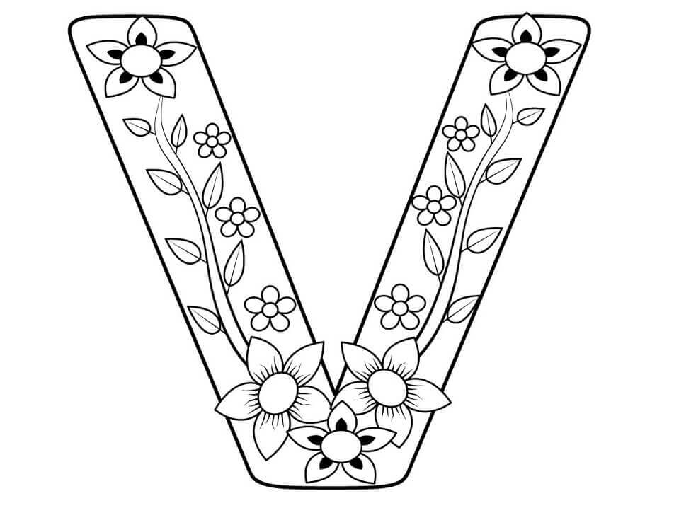 Dibujo de Letra V Girasol para Colorear