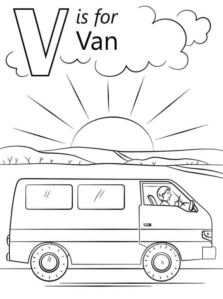 Dibujo de Van Letra V para Colorear
