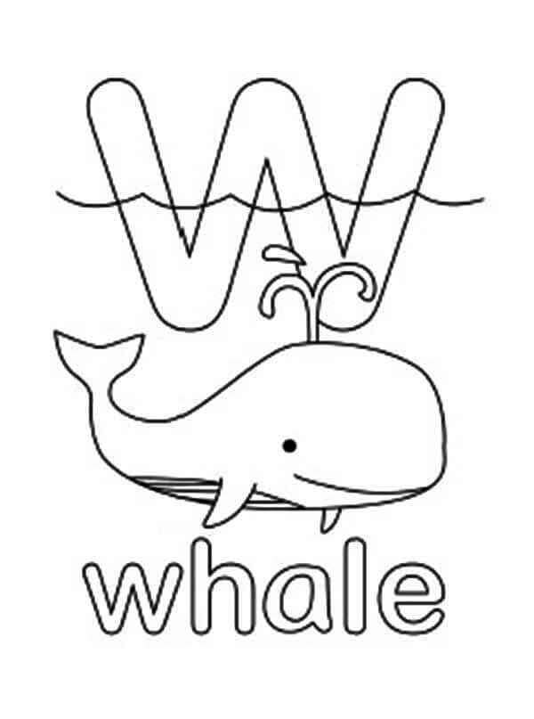 Dibujo de Ballena Nadando Letra W para Colorear