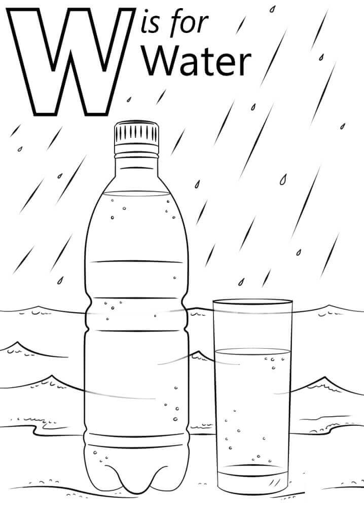 Dibujo de Letra de Agua W para Colorear