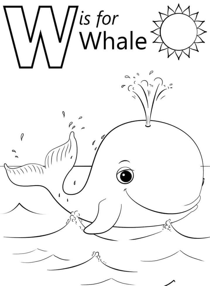Dibujo de Letra de Ballena W para Colorear