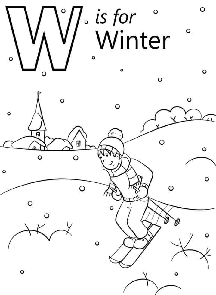 Dibujo de Letra de Invierno W para Colorear