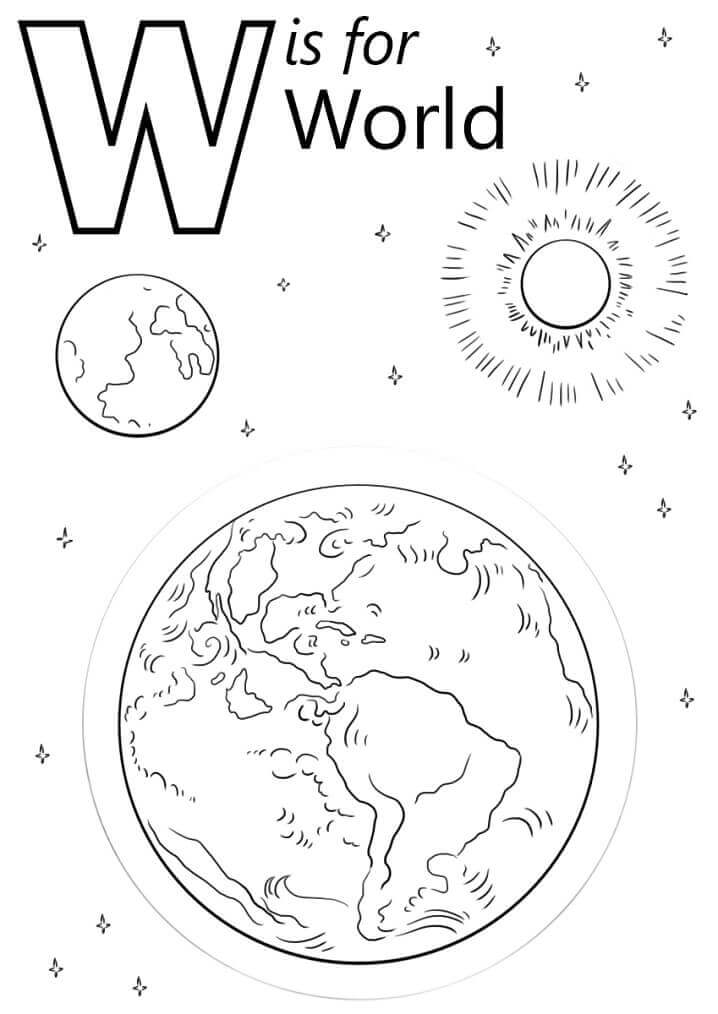 Dibujo de Letra Mundial W para Colorear