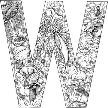 Dibujo de Letra W Animal para Colorear