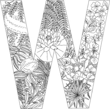 Dibujo de Letra W Flor para Colorear