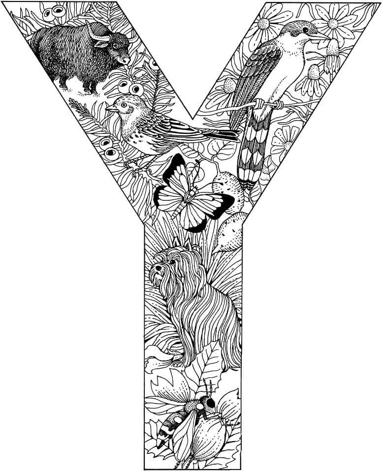 Dibujo de Letra y con Animal para Colorear