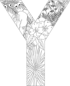 Dibujo de Letra y con Hoja para Colorear