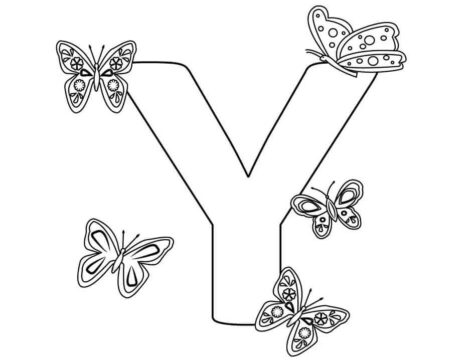 Dibujo de Letra y con Mariposa para Colorear