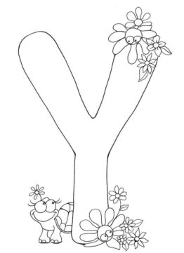 Dibujo de Letra y con Tortuga y Flor para Colorear