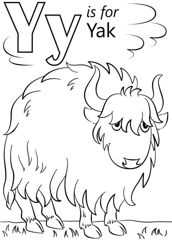 Dibujo de Yak Letra y 1 para Colorear