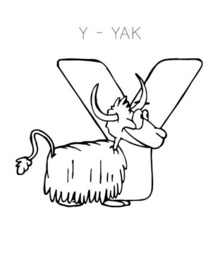 Dibujo de Yak Linda Letra y para Colorear