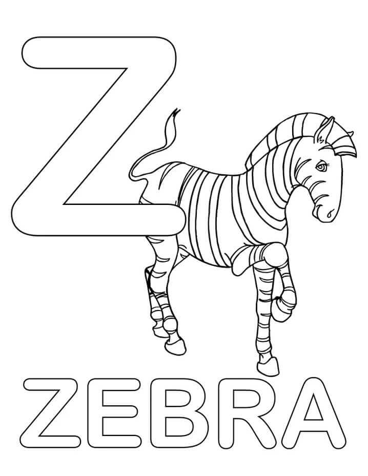 Dibujo de Cebra Letra Z Sonriendo para Colorear