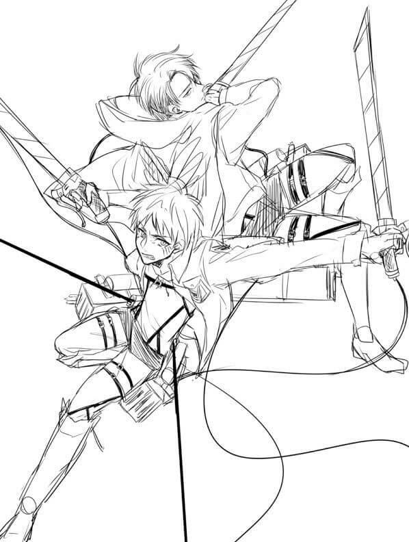 Dibujo de Levi Vs Eren para Colorear