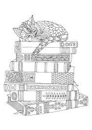 Dibujo de Gato Durmiendo en Libro Adulto para Colorear