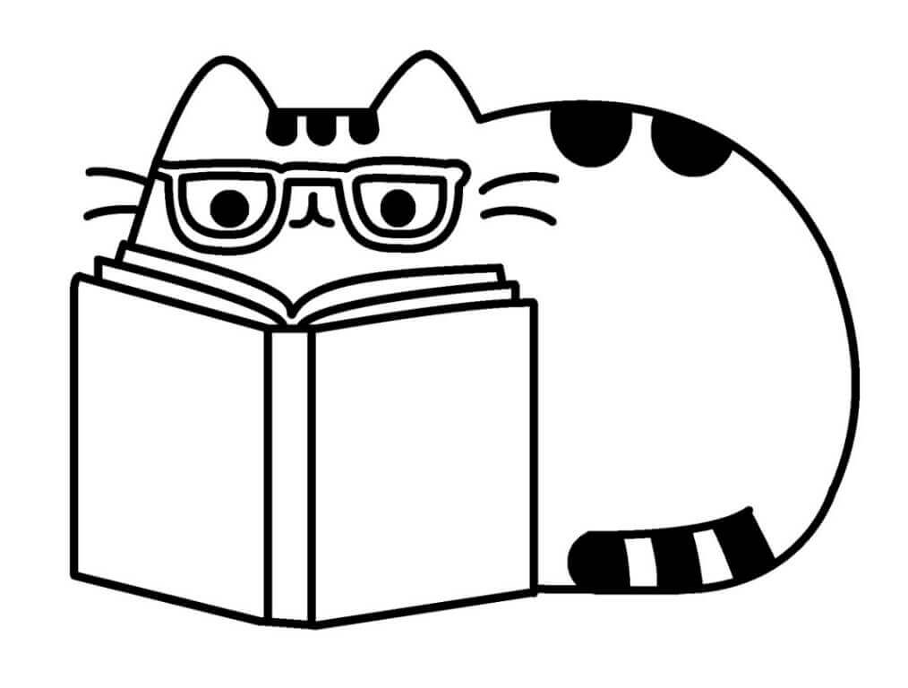 Dibujo de Libro de Lectura Pusheen para Colorear