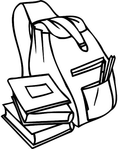 Dibujo de Tres Libros y Mochila Escolar para Colorear