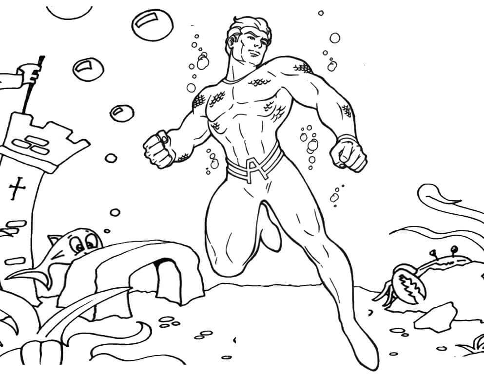 Dibujo de Aquaman en la Liga de la Justicia 1 para Colorear