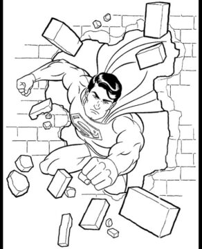 Dibujo de Superhombre Rompiendo el Muro para Colorear