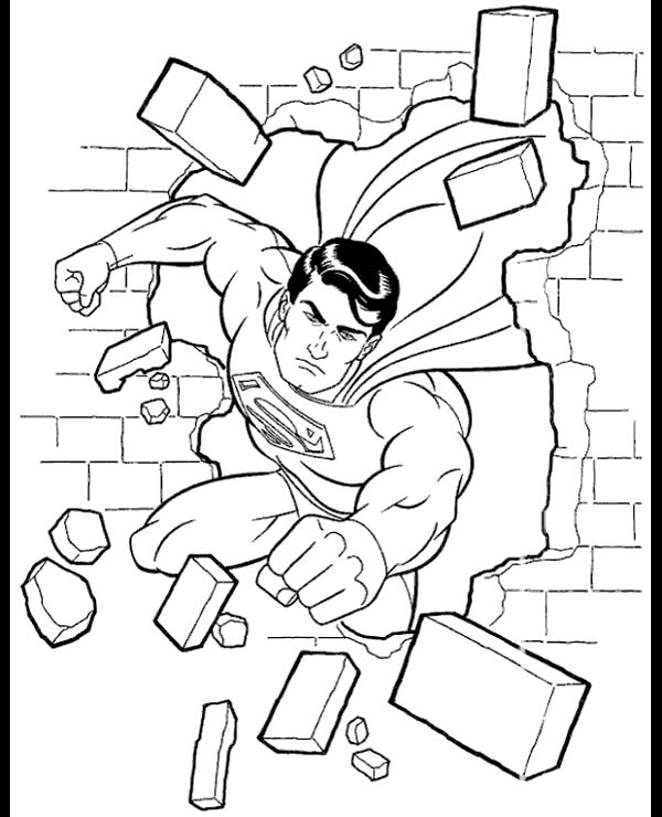 Dibujo de Superhombre Rompiendo el Muro para Colorear