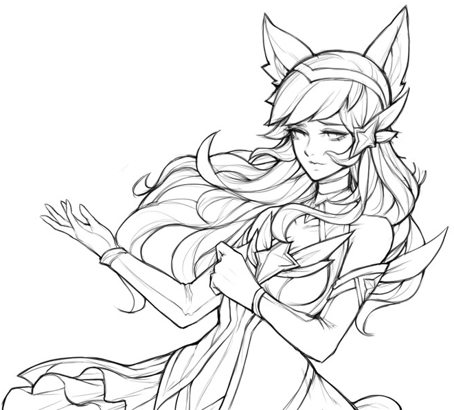 Dibujo de Hermosa Ahri para Colorear