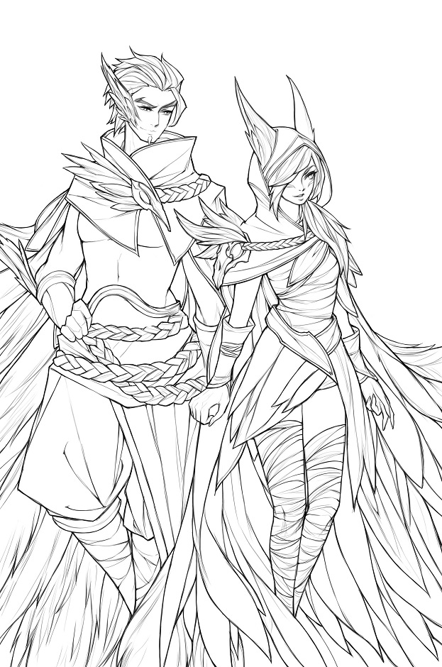 Dibujo de Xayah y Rakan para Colorear