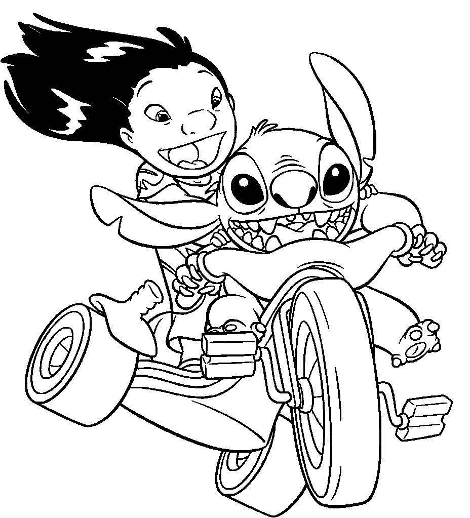 Dibujo de Bicicleta Stitch con Lilo para Colorear