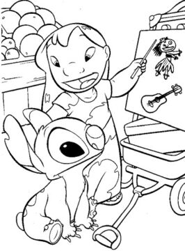 Dibujo de Pega Lilo y Stitch Juntos para Hacer Dibujos para Colorear
