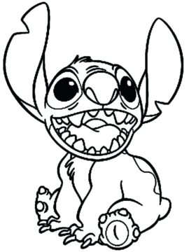 Dibujo de Stitch Sentado y Sonriendo para Colorear