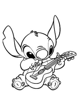 Dibujo de Stitch Tocando la Guitarra para Colorear