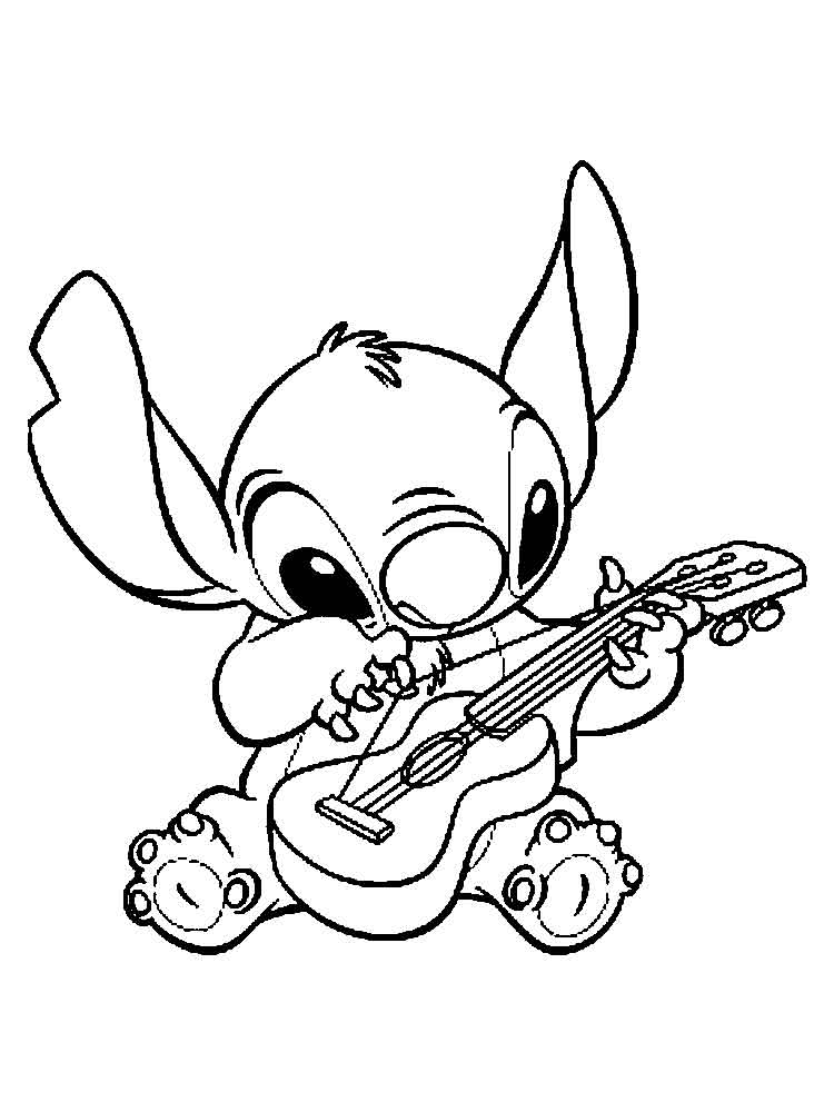 Dibujo de Stitch Tocando la Guitarra para Colorear